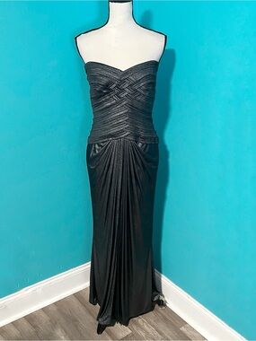 Tadashi Collection M Metallic Strapless Pleated Maxi Dress Gown